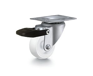 Rodízio giratório 2" de nylon branco com freio GLRO 210 N RODCAR