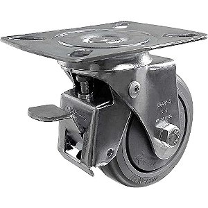 Rodízio giratório 4" de borracha termoplástica cinza com freio GLROA 414 BPNC RODCAR