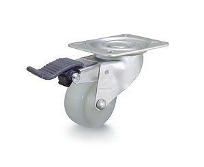 Rodízio giratório 3" de nylon branco com freio GLRON 312 N RODCAR