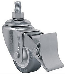 Rodízio giratório leve 2" de resina termoplástica cinza com freio com rosca GLE 210 BP SCHIOPPA