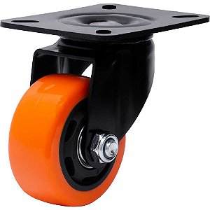 Rodízio giratório leve série black base placa 3" roda laranja 70 kgf GLPB.312.BPA.E COLSON