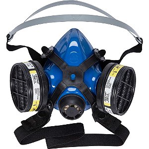 Respirador semifacial com 2 cartuchos para vapores orgânicos e gases ácidos azul MIG22-VO/GA DESTRA