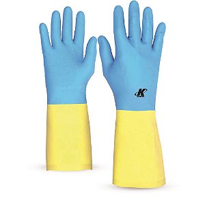 Luva de látex/neoprene com forro Tamanho G amarela e azul Promat