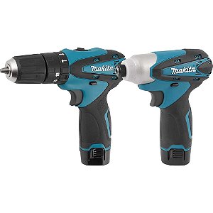 Conjunto parafusadeira/furadeira de impacto com 2 baterias 12V carregador e maleta DK1493 MAKITA