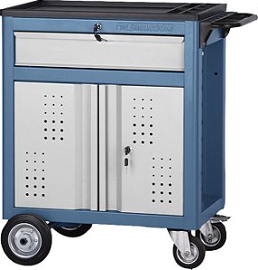 Carro para ferramentas 60cm x 40cm x 76cm fechado com 1 gaveta e 2 portas 330 kgf azul com cinza Compact Line CR-101 MARCON