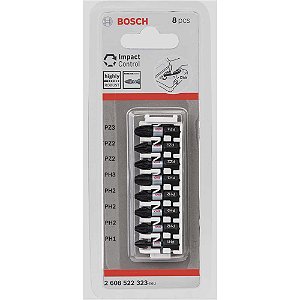 Jogo de bits/ponteiras phillips e pozidrive encaixe de hexagonal de 1/4" com 8 peças de 25mm 2608522323 BOSCH