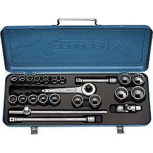 Jogo de soquetes estriados unit drive e acessórios encaixe de 1/2" 23 peças 3/8" a 1.1/4" D19TPZ GEDORE