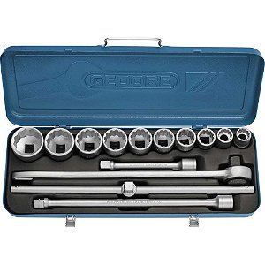 Jogo de soquetes estriados unit drive e acessórios encaixe de 3/4" 14 peças 7/8" a 2" D32EPU GEDORE