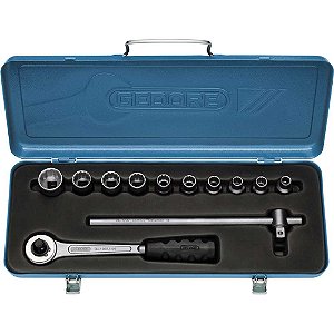Jogo de soquetes estriados unit drive e acessórios encaixe de 1/2" 12 peças 10mm a 22mm D19LMZ GEDORE