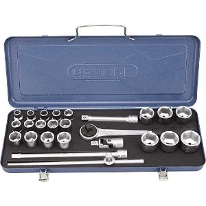 Jogo de soquetes sextavados encaixe 1/2" 10mm a 32mm com 26 peças 19KMU GEDORE