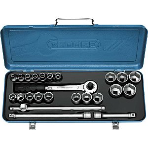 Jogo de soquetes sextavados e acessórios encaixe de 1/2" 10,0mm a 32,0mm com 24 peças 015.512 GEDORE