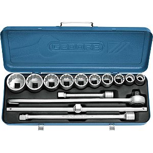 Jogo de soquetes estriados unit drive e acessórios encaixe de 3/4" 14 peças 7/8" a 2" D32EPZ GEDORE
