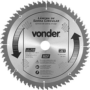 Lâmina de serra circular com dentes de metal duro 185mm x 20mm com 60 dentes para MDF VONDER