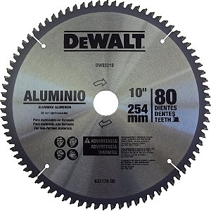 Lâmina de serra circular com vídea para alumínio 254mm x 30mm x 80 dentes DEWALT