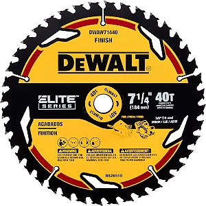 Lâmina de serra circular 7.1/4" (184,0 mm) x 16,0mm x 1,0mm 40 dentes para madeira DWAW71440 DEWALT