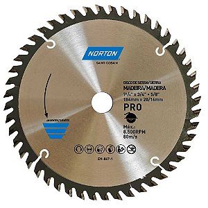 Lâmina de serra circular 184mm furo 20 mm/16mm 48 dentes 70184632474 NORTON