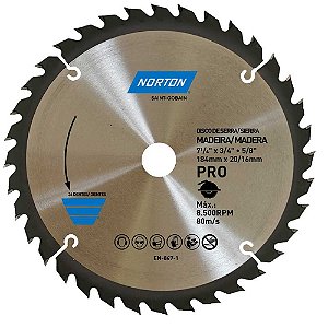 Lâmina de serra circular 184mm furo 20 mm/16mm 36 dentes 70184632473 NORTON
