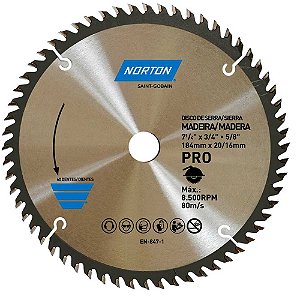Lâmina de serra circular 184mm furo 20 mm/16mm 60 dentes 70184632475 NORTON