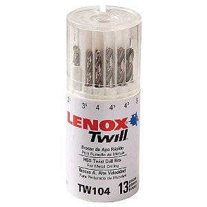 Jogo de brocas de aço rápido DIN 338 1,5mm a 6,5mm com 13 peças TW104 LENOX-TWILL