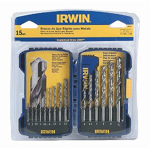 Jogo de brocas de aço rápido DIN 338 1,5mm a 10,0mm com 15 peças IRWIN
