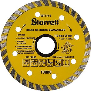 Disco de corte diamantado 110mm x 20mm turbo DDT110-S STARRETT