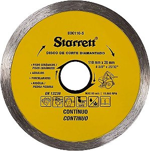 Disco de corte diamantado 110mm x 20mm contínuo DDC110-S STARRETT