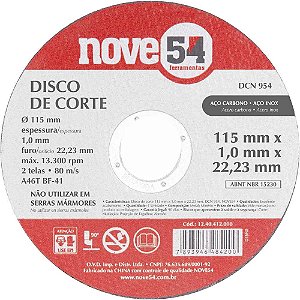 Disco de corte 115mm x 1,0mm x 22,23mm DCN 954 NOVE54