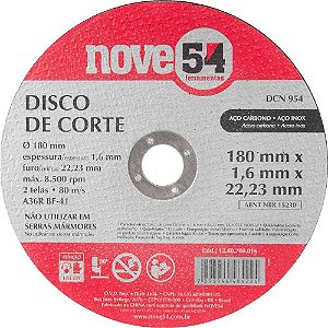 Disco de corte 180mm x 1,6mm x 22,23mm DCN 954 NOVE54