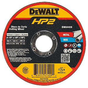 Disco de corte 114,3mm x 3,2mm x 22,23mm para metal/inox HP2 DW84406 DEWALT