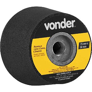 Rebolo tipo copo cônico 75mm x 50mm rosca M14 grão 60 VONDER