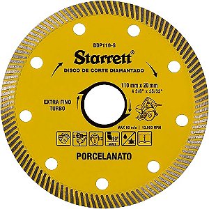 Disco de corte diamantado 110mm x 20mm extra fino turbo DDP110-S STARRETT