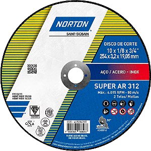 Disco de corte 254mm x 3,2mm x 19,05mm AR 312 NORTON