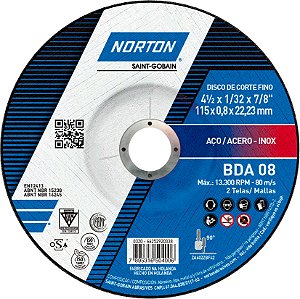 Disco de corte 115mm x 0,8mm x 22,23mm BDA08 NORTON