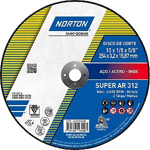 Disco de corte 254mm x 3,2mm x 15,87mm AR 312 NORTON