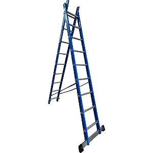 Escada em fibra de vidro com degraus em alumínio 9 x 16 degraus 2,8m x 5,0m Tesoura Extensível Premium TEAFP9X16W BERTOLO