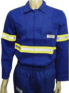 Camisa de segurança para eletricista azul royal com faixa refletiva verde tamanho GG 9445 UNIFORMANN