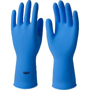Luva de látex tamanho P cor azul antiderrapante com forro modelo Light SANRO