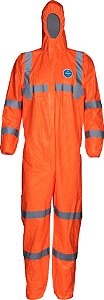 Macacão com capuz polietileno de alta densidade laranja com fitas refletivas tamanho M Tyvek 400 HV DUPONT