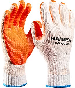 Luva de segurança tamanho EG fibras naturais e sintéticas com revestimento de latéx natural vulcanizado na palma e dedos branca e laranja Hand Vulcano HX002T10E001 HANDEX
