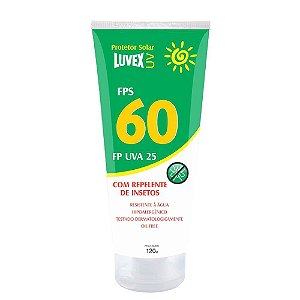 Creme protetor solar FPS: 60 (UVB) e 25 (UVA) 120g com repelente para insetos resistente a água LUVEX