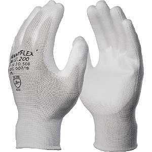 Luva tricotada em nylon com revestimento de poliuretano na palma tamanho P branca Dannyflex DA-12.200 DANNY