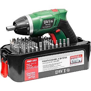 Parafusadeira a bateria 3,6V carregador bivolt jogo com 55 acessórios PBD 055N DWT