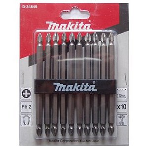Jogo de bits / ponteiras phillips com encaixe sextavado 1/4" nº2 x 110mm cartela com 10 peças MAKITA