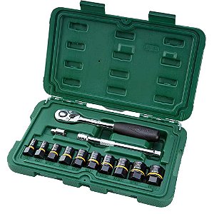 Jogo de soquetes sextavados com encaixe de 1/4" e 3/8" 7,0mm a 19,0mm com 13 peças ST09137 SATA