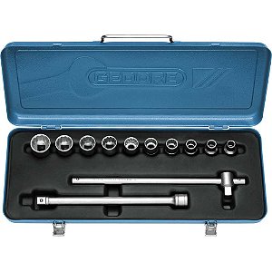 Jogo de soquetes estriados unit drive e acessórios encaixe de 1/2" 12 peças 10mm a 22mm D19NM GEDORE
