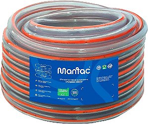 Mangueira atóxica em PVC 14mm transparente com tarja laranja rolo com 50 metros 6814 MANTAC