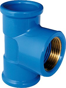 Tê em PVC soldável com bucha de latão 20mm x 1/2" azul 20104007 PLASTILIT - 20 unidades