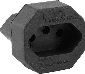 Adaptador para tomada preto bivolt - 15 A 4316 FORCE LINE