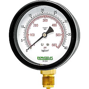 Manômetro vertical 1/2" NPT 160mm caixa em aço carbono 20 kgf - 300 lbf/pol² (psi) FS 160/1 FAMABRAS