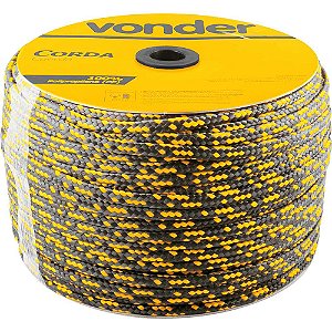 Corda multifilamento trançada 12,0mm x 140m preta e amarela em carretel VONDER